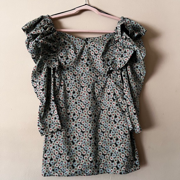 Zara Floral Long Sleeve Ruffled Mini Dress in Green • M - Picture 2 of 4